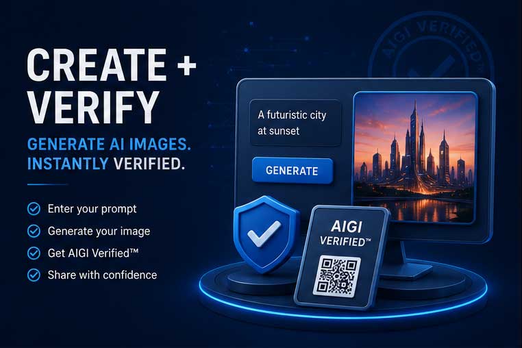 AI image generator creating AIGI Verified images